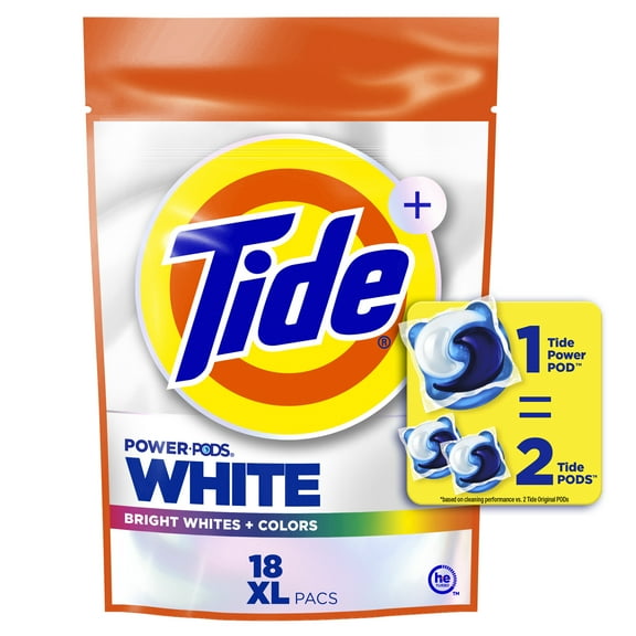 Tide Power PODS White Laundry Detergent Pacs, Brilliant Whitening Color Protect, 18 Count