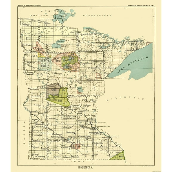 Historic State Map - Minnesota - Hoen 1896 - Vintage Wall Art