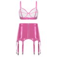 thumbnail image 4 of Conjunto de lencería de charol con aspecto mojado para mujer, con Clips de liga, sin aros, sujetador sin almohadilla, Top con minifalda, ropa Sexy para fiesta y discoteca, 4 of 5