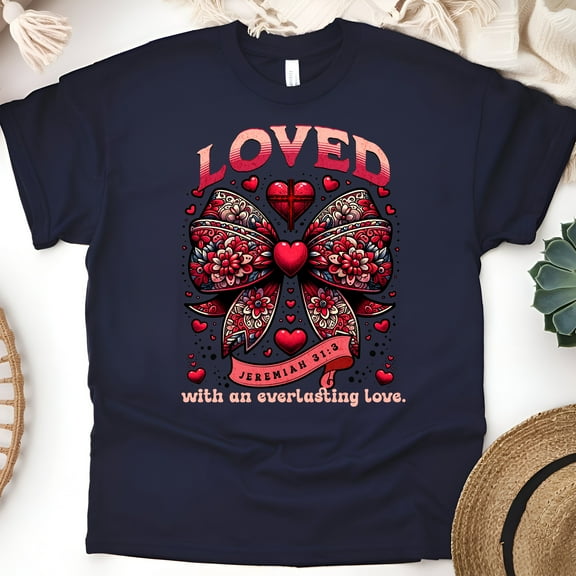 Loved Jeremiah 31:3 T-Shirt – Everlasting Love Christian Tee, Navy, Size S