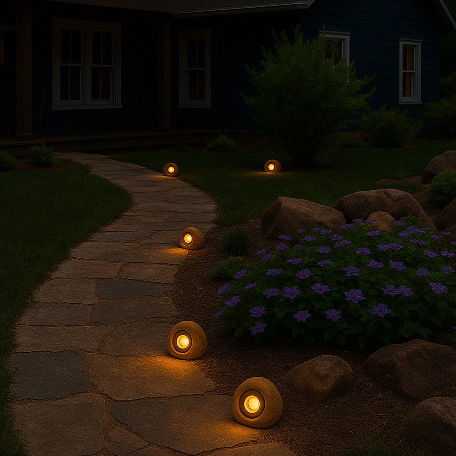 8 Pack 5CCT LED Garden Landscape Lighting, 12-24V AC/DC, 5W Low Voltage Outdoor Landscape Spotlights for Garden & Yard, Round Stone Light, IP65 Weatherproof, Yellow