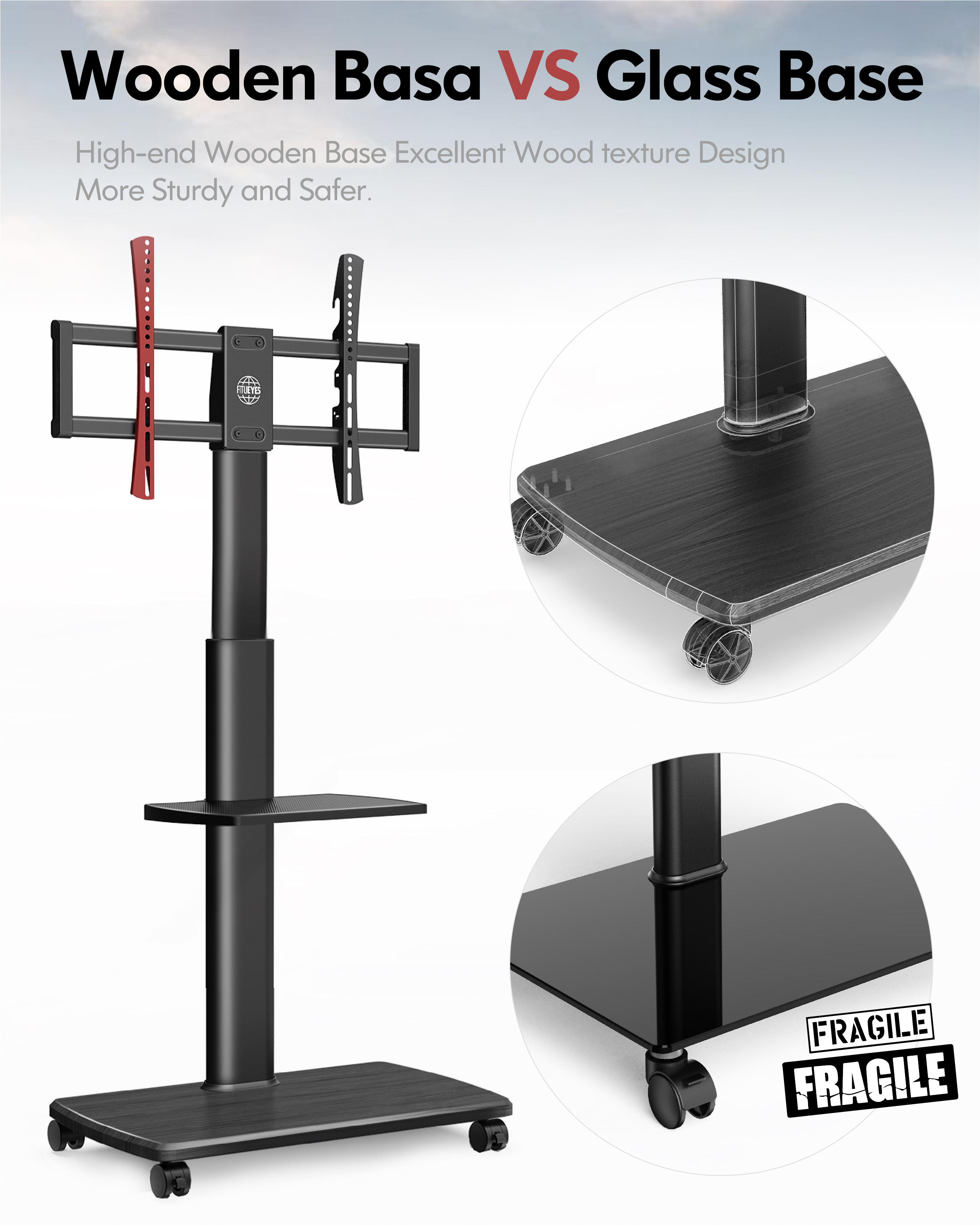 FITUEYES Rolling TV Cart with Swivel Mount for 32–65" TVs photo 8