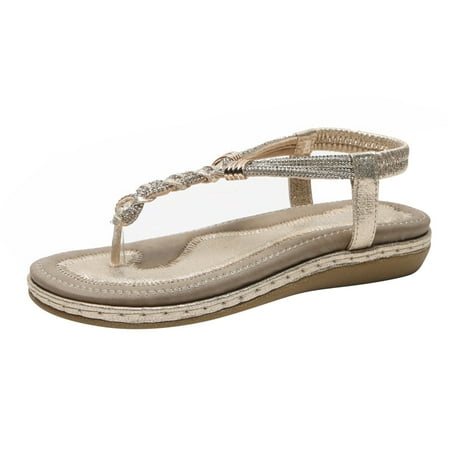 

OAVQHLG3B Wedge Sandals for Women Clearance Women s Shoes Low-heeled Slippers Casual Comfortable Wear-resistant Sandals Summer Beach Shiny Rhinestones Bohemian Flip Flops
