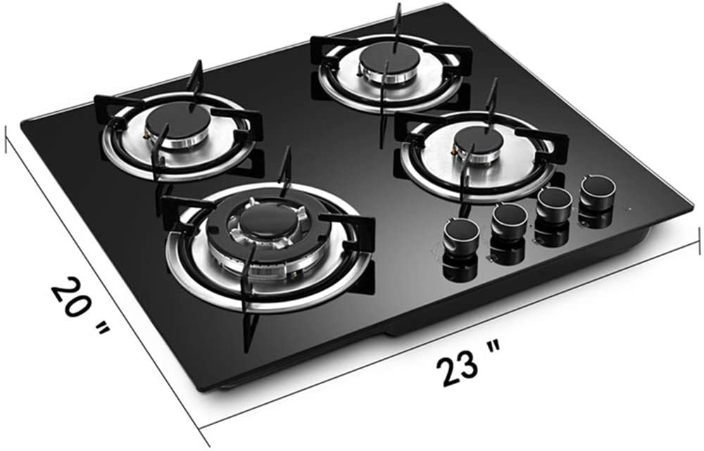 ANQIDI 23" Gas Cooktop 4 Burners Gas Stove Black Built-In Stovetop Tempered Glass Sureface Gas Hobs (4 Burners)
