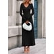thumbnail image 4 of Vestido PRETTYGARDEN de manga larga con escote en V y tejido acanalado largo - Negro, 4 of 8