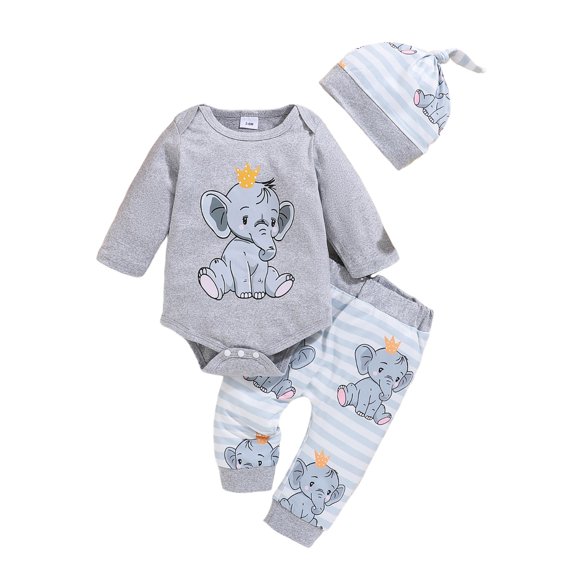 Baby Boy Clothes Newborn 3 6 9 12 18 Months Long Sleeve Romper Pants Headband Hat Outfits Set
