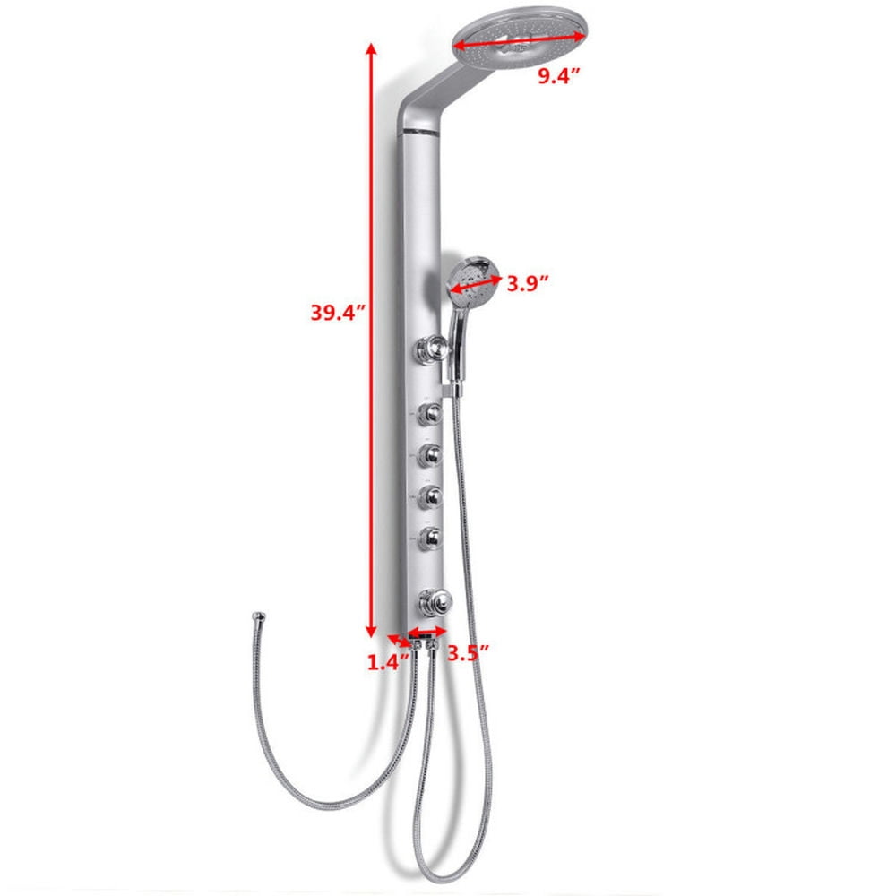Finihen Shower Panel, Shower Panel Tower System, 40 Inch Aluminum Alloy Shower Column Massage Jet System with Hand Shower, Silver Finihen Shower Panel, Shower Panel Tower System, 40 Inch Aluminum Alloy Shower Column Massage Jet System with Hand Shower, Silver