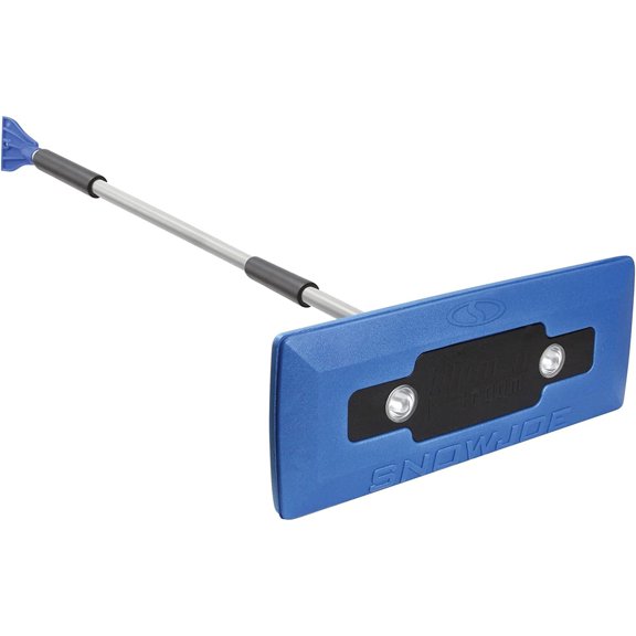 Open Box Snow Joe SJBLZD-LED 4-In-1 Telescoping Snow Broom   Ice Scraper, 18-Inch Foam Head, Headlights, Blue -