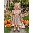 thumbnail image 3 of Toddler Baby Girls Thanksgiving Outfit Turkey Bow Ruffle Smocked Dress Long Sleeve Plaid A-line Dress Fall Clothes 6M-5T, 3 of 9
