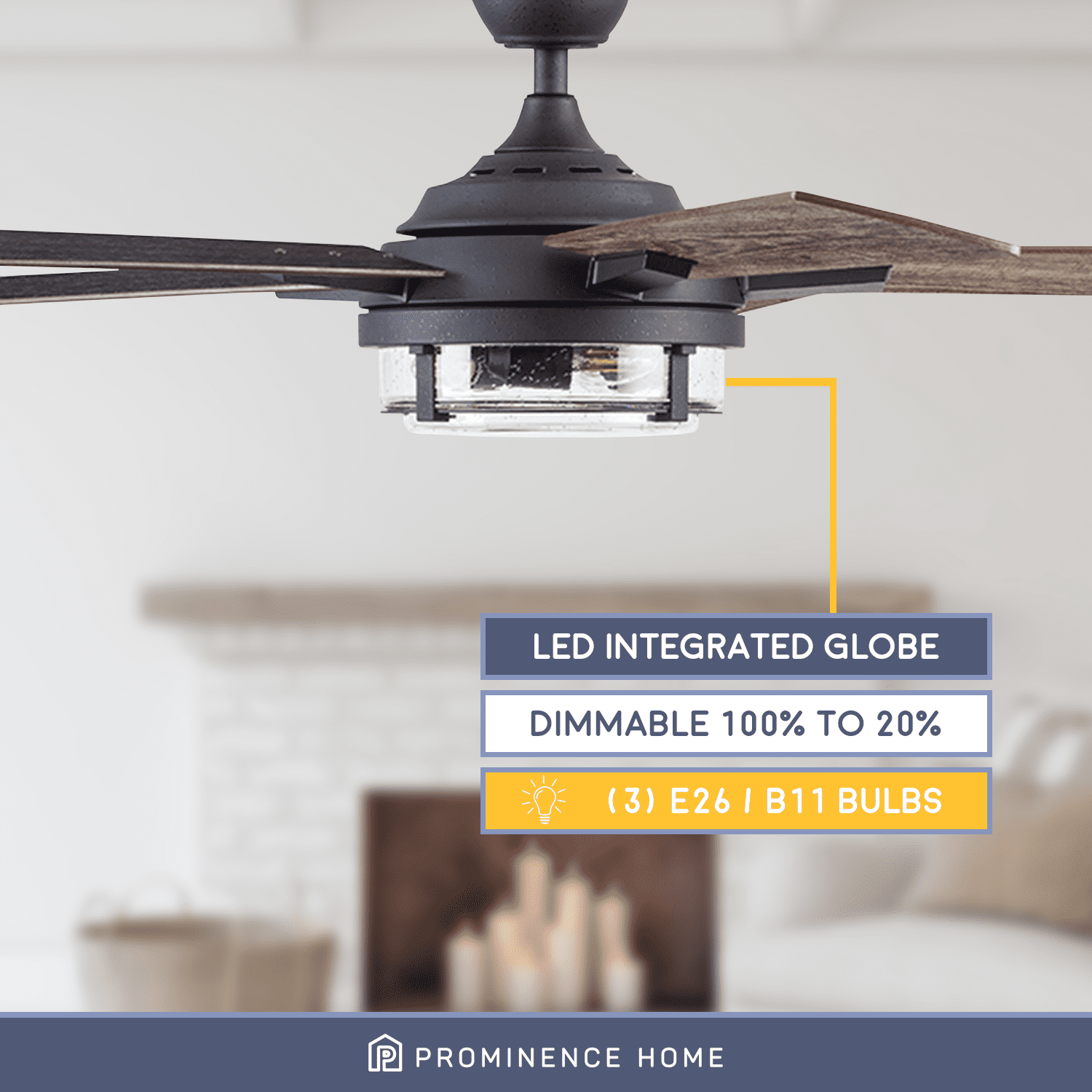 Prominence Home 52" Freyr Heavy Textured Black Remote Control Ceiling Fan, Damp-Rated, Outdoor, 5 Blades