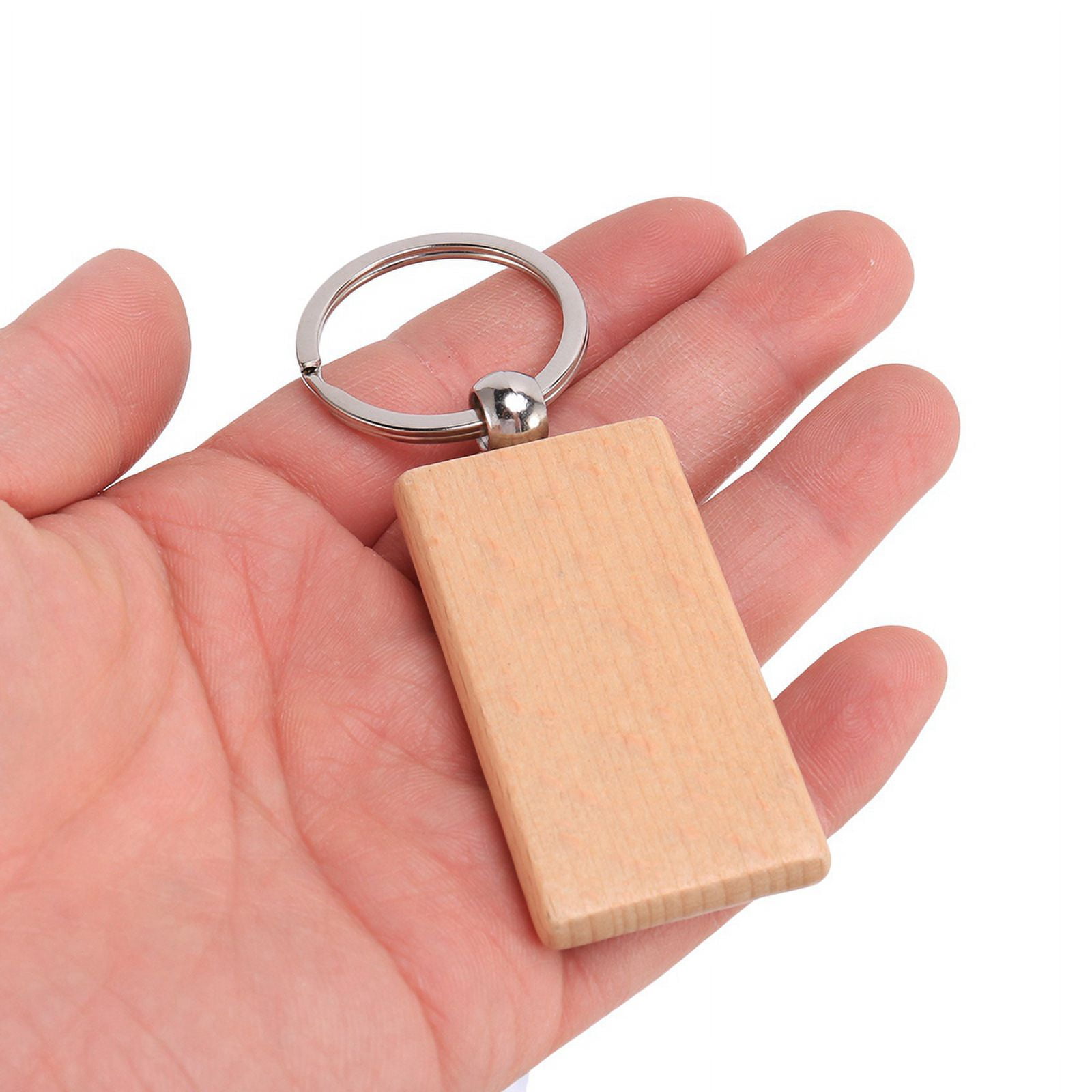 300Pcs Blank Rectangle Wooden Key Chain DIY Wood Keychains Key Tags Can Engrave DIY Gifts