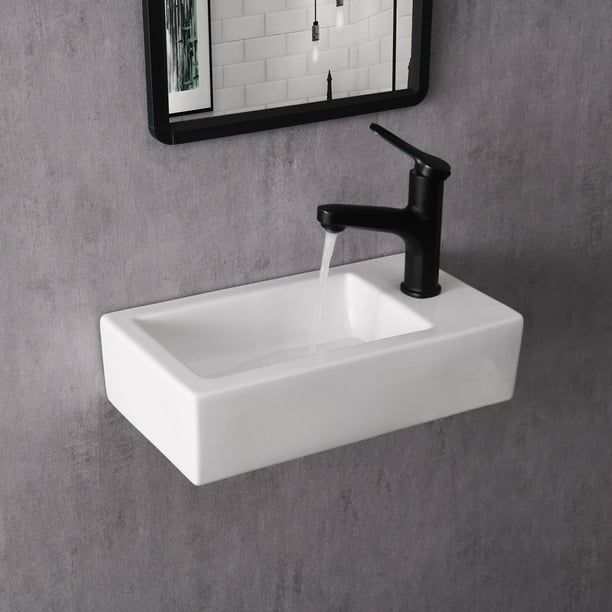Small Corner Bathroom Sink with PopUp Drain Wall Mounted Rectangle