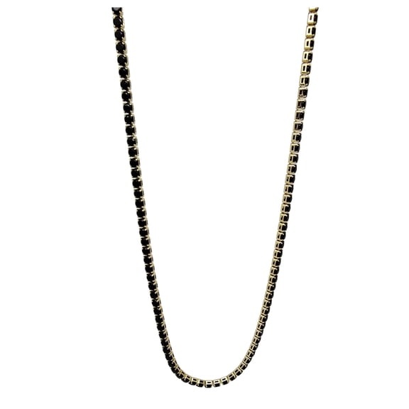 Black Tennis Necklace for Women 3mm Cubic Zirconia Adjustable 17" Length 14 Kt Gold Plated Stainless Steel by Ginger Lyne