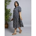thumbnail image 3 of Globus Gloplus Women Mandarin Collar Puff Sleeves Floral Print A-Line Midi Plus Size Dress, 3 of 6