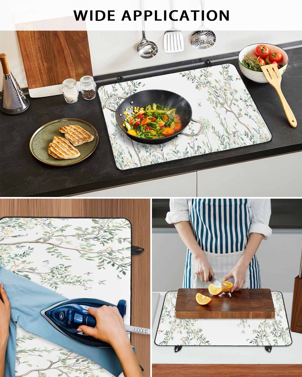 nqOlkjepod Large Induction Cooktop Protector Mat 24"x21", Green Eucalyptus Leaves Stove Top Covers for Electric Stove, Farmhouse Botanical Decorative Stove Burner Cover Mats, Glass Top Stove Cover