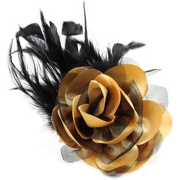 Flower Brooch Pin Silks Wonderful Rose Camellia Feather Charm Fashion Beautiful Created Clip Hair Flowers Brooches Accessories Idea for Party Dance Wedding Banquet for Elegant Women Gift