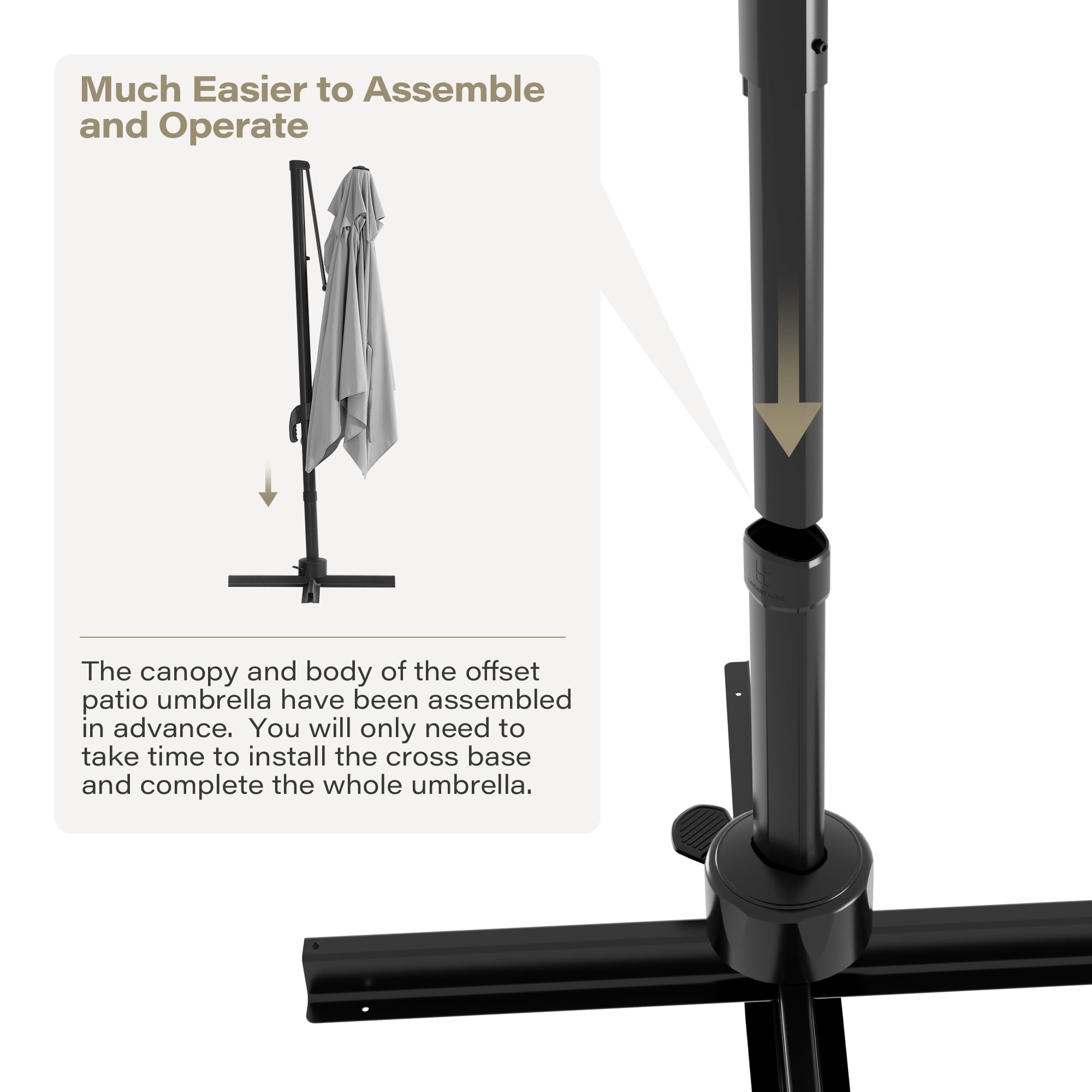 KAMEROUT Patio Umbrella Outdoor, 9 Feet Cantilever Umbrella Aluminum Offset Umbrella with 360-degree Rotation for Backyard, Pool, Lawn, Deck, Gray