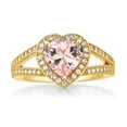 thumbnail image 2 of Gem Stone King 18K Yellow Gold Plated Silver Ring Heart Shape Nano Morganite and Moissanite (2.25 Cttw) (Size 8), 2 of 4