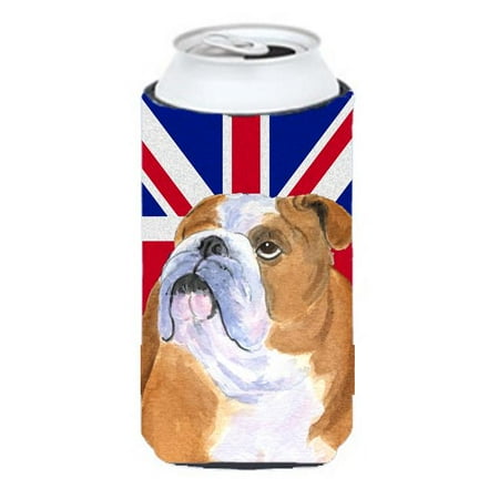 

English Bulldog With English Union Jack British Flag Tall Boy bottle sleeve Hugger - 22 To 24 Oz.