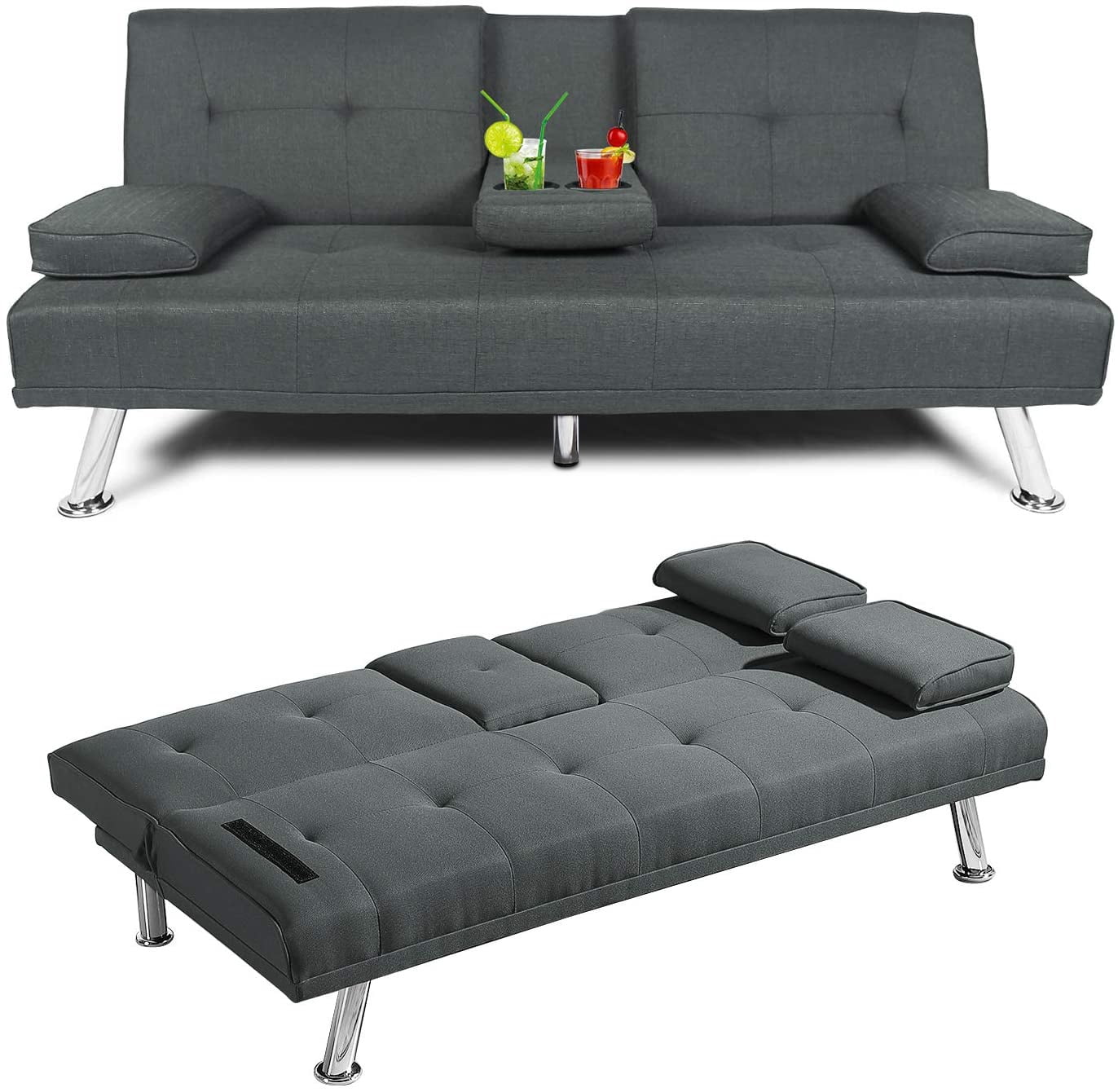 Details about   Futon Sofa Bed Couch Sleeper Convertible Loveseat Living Room Chair w/Cup Holder 