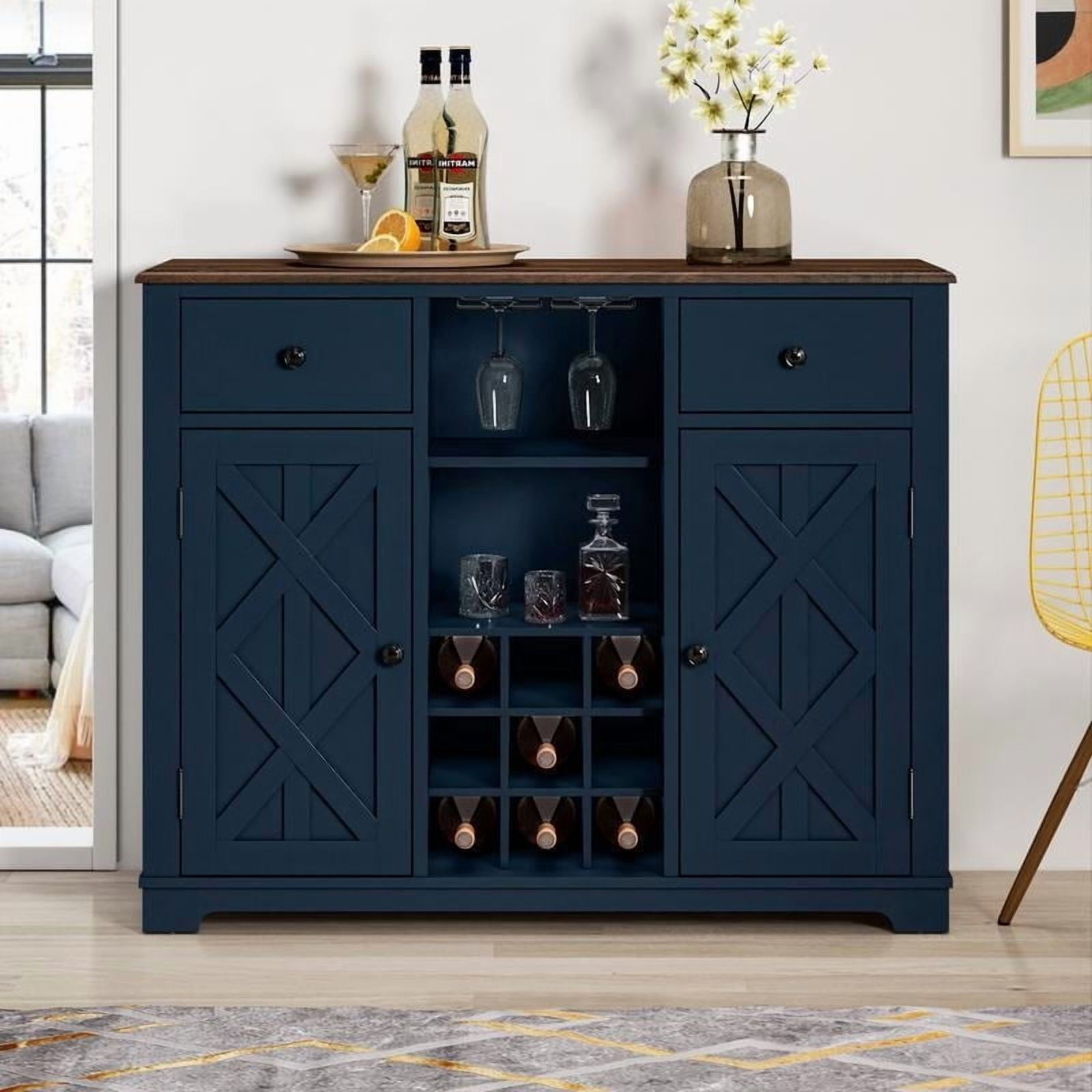 FESTIVO 47 in. X-Door Wine Cabinet, Built-in Rack, Navy Matte Blue