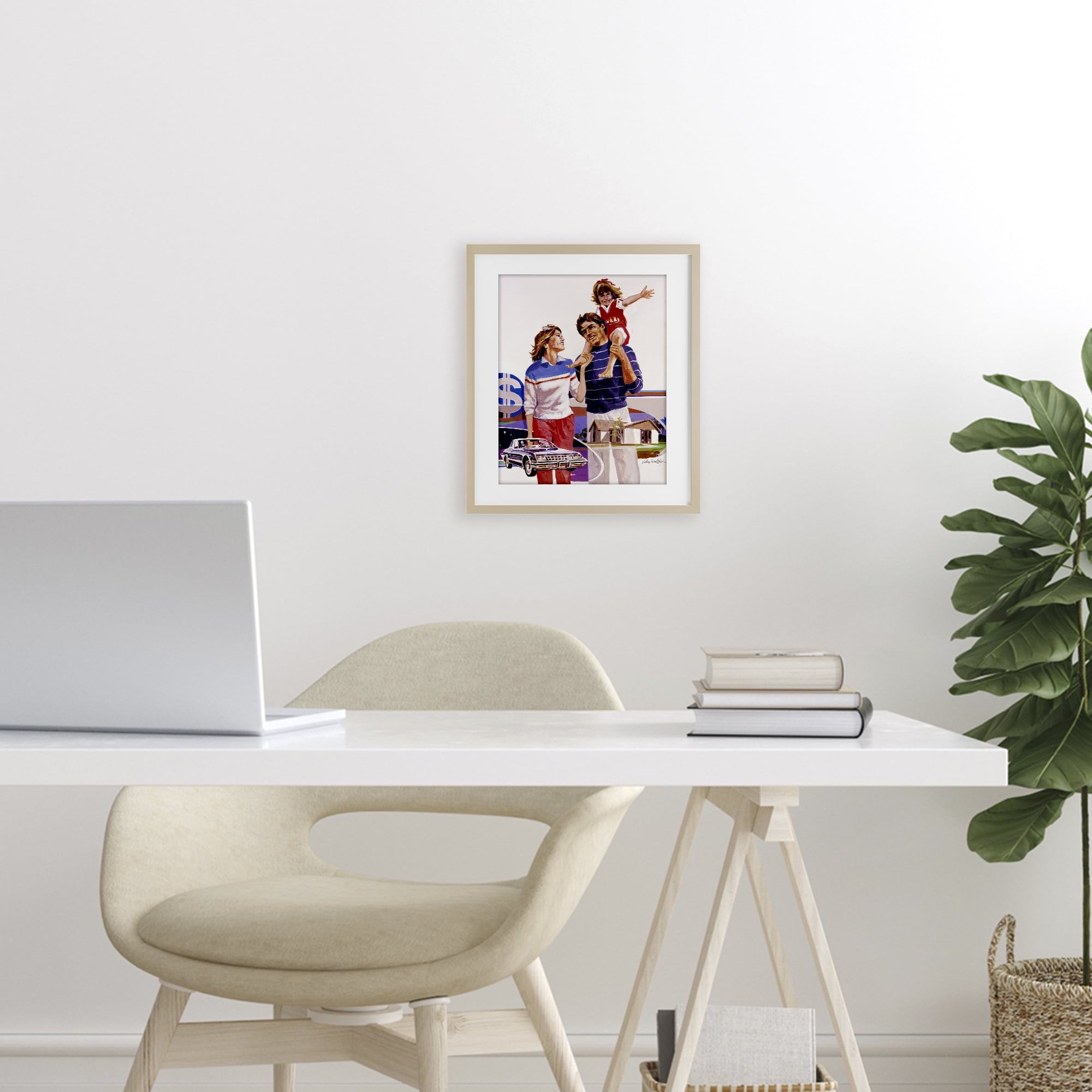 Retro Family Nostalgia Portrait Birch Framed Print Under Glass, design by Wind River Studios