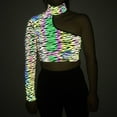 thumbnail image 2 of Haut à une Épaule Réfléchissante pour Femmes, Manches Longues, Col Halter, Blouse Imprimé Zèbre, Tenue de Soirée Aguichant, Chemise Ajustée, Mode Soirée, Hauts pour Femmes, 2 of 8