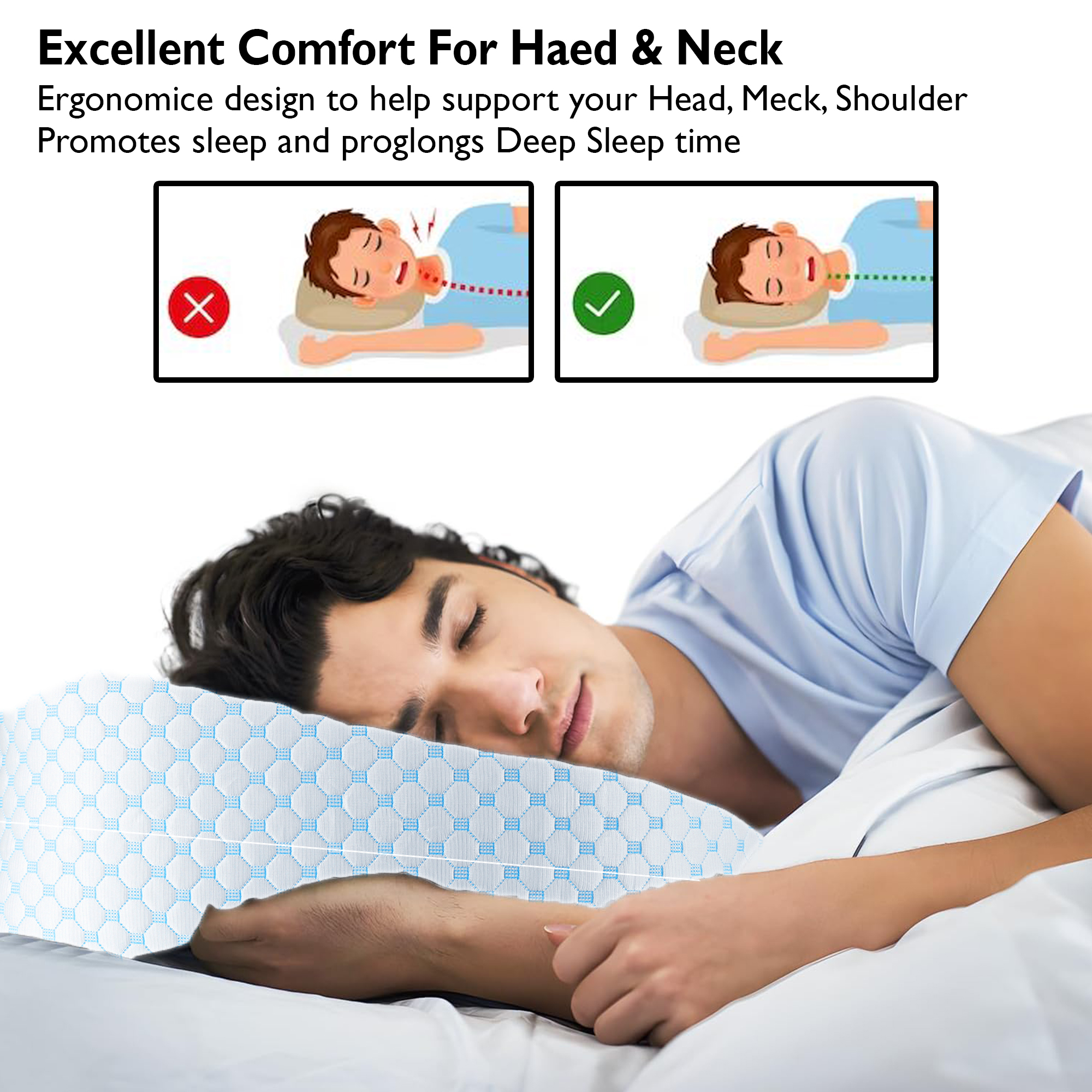 Continental Sleep, Gel Memory Foam Sleeping Pillow, Pressure Relief for Neck & Shoulder, Adjustable Height, Cooling Breathable Cover, for Side, Back & Stomach Sleepers, 25" x 15", White