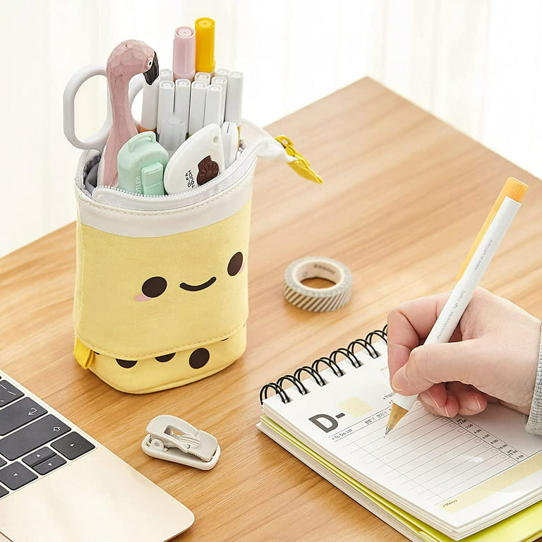 CICIMELON Cute Pencil Case Standing Pen Holder Telescopic Pencil Bag  (Yellow) 