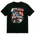 thumbnail image 2 of Men's Black "4th of July 250 Years" Patriotic Graphic T-Shirt, Crew Neck Casual Top, 2 of 7