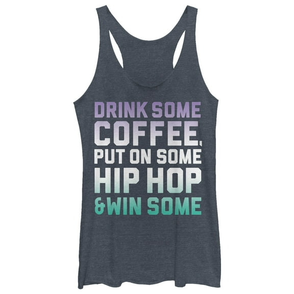 Women's CHIN UP Coffee and Hip Hop  Racerback Tank Top Navy Blue Heather Small