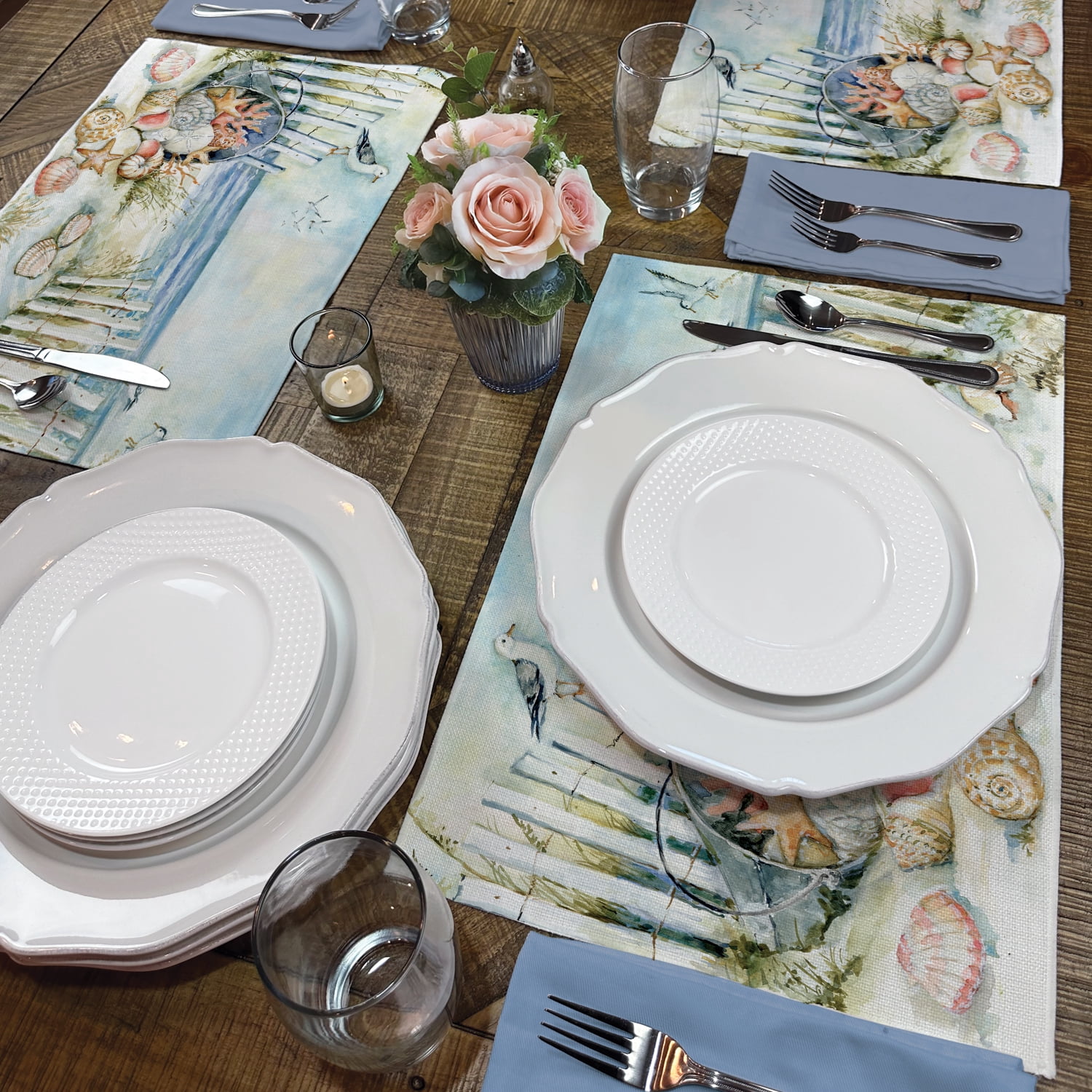 Highland Home "Coastal View" 4-Pack Cotton Blend Washable Placemats