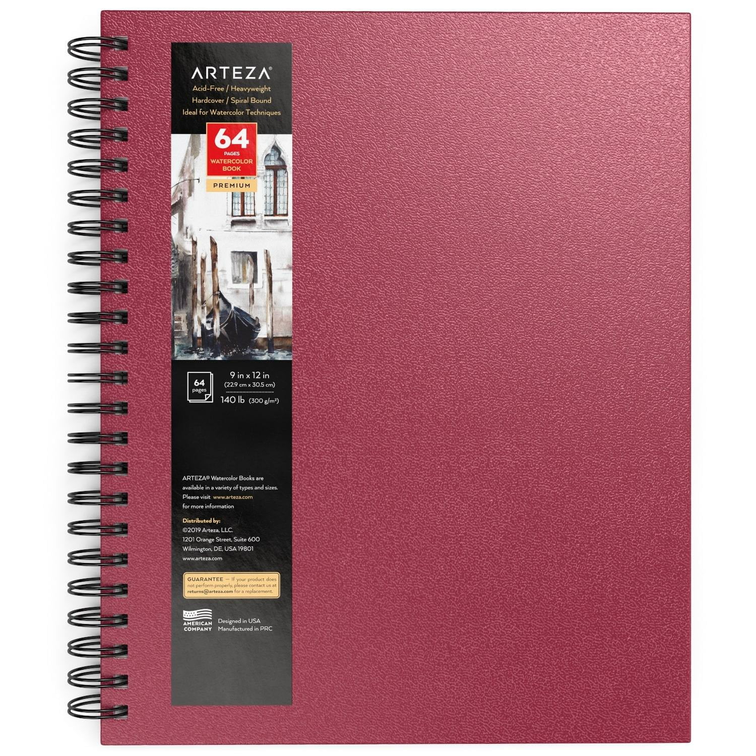 Arteza Watercolor Paper Pad, SpiralBound Hardcover, Pink