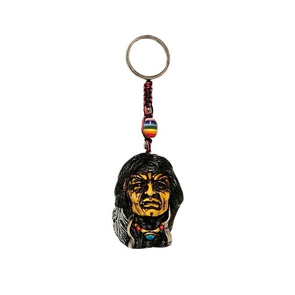 Sitting Bull Native Inspired 3D Figurine Keychain Multicolored Macramé Metal Ring - Handmade Gifts Boho Car Keys Bag Accessories
