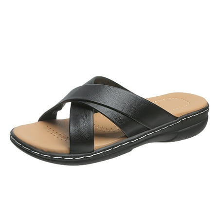 

knqrhpse slippers for women Summer Non Slip Solid Color Slip On Wedges Beach Open Toe Breathable Sandals Shoes womens slippers house slippers for women