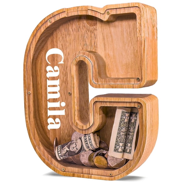 JOOMLAFLY Personalized Wooden Letter Piggy Bank for Kids Larger Letter Piggy Bank for Boys and Girls Initial Coin Bank Customized Piggy Bank Perfect Wood Kids Money Bank for Birthday and Festival
