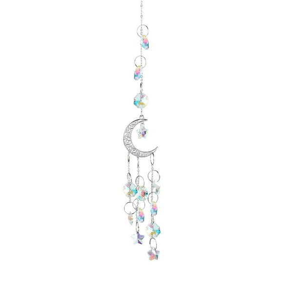 Glass Pendant Decorations Suncatchers with Iron Findings Moon & Star Clear AB 380mm