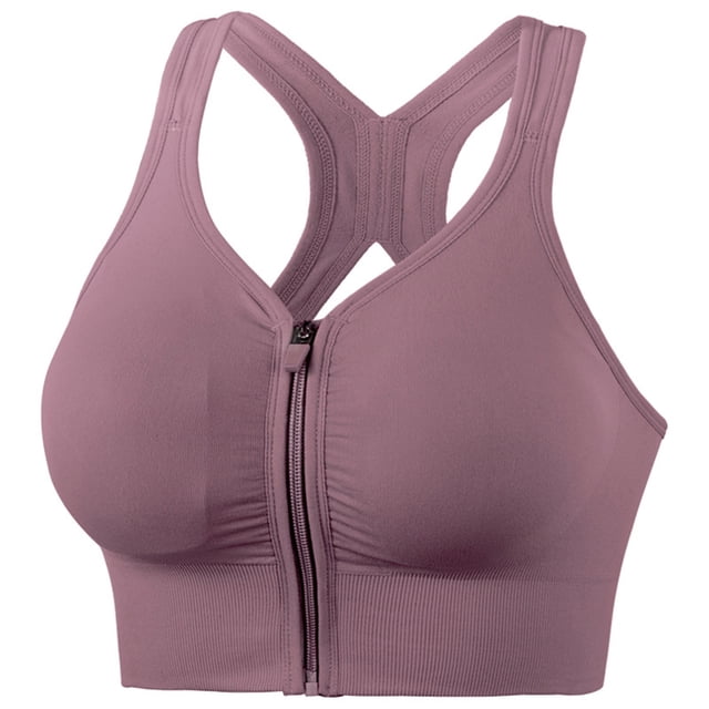 HAiming Women's Zip Front Sports Bra Wireless Seamless Racerback Solid Color Workout Athletic Yoga Clothes