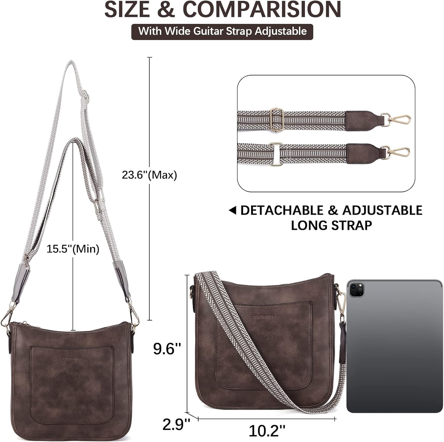 Crossbody Bags for Women Trendy Vegan Leather Hobo Handbags Fashion Shoulder Purse with Adjustable Guitar Strap