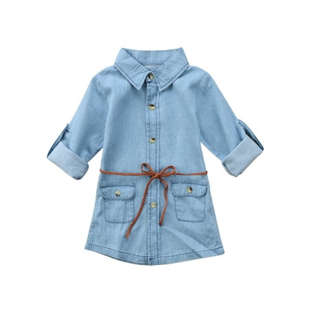 

JBEELATE Kids Girl Denim Short Mini Dress Button Pocket Jean Long Sleeve Dress