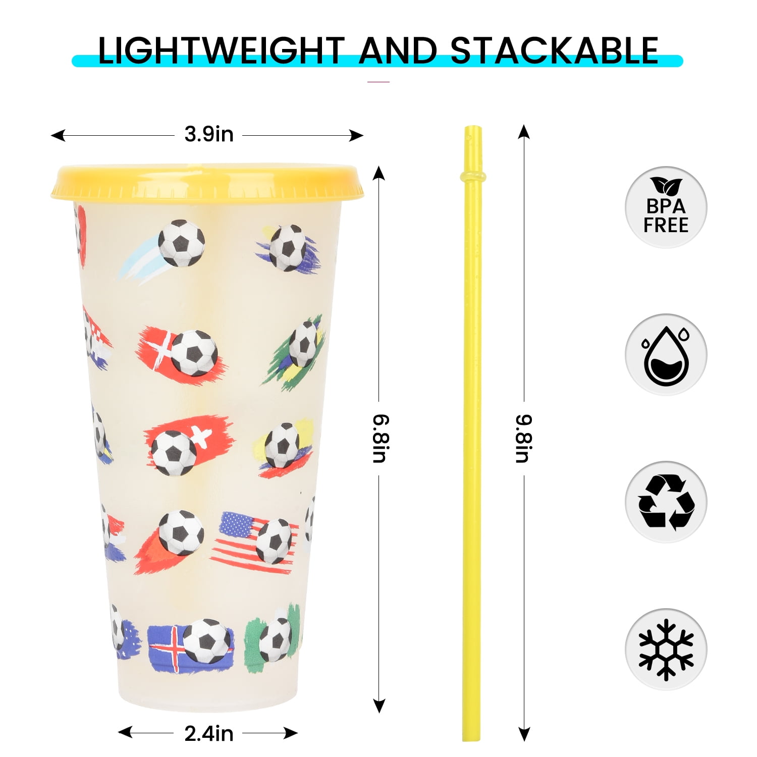 2022 Football World Cup 710ml 24oz Cold Color Changing Plastic Sippy 新商品