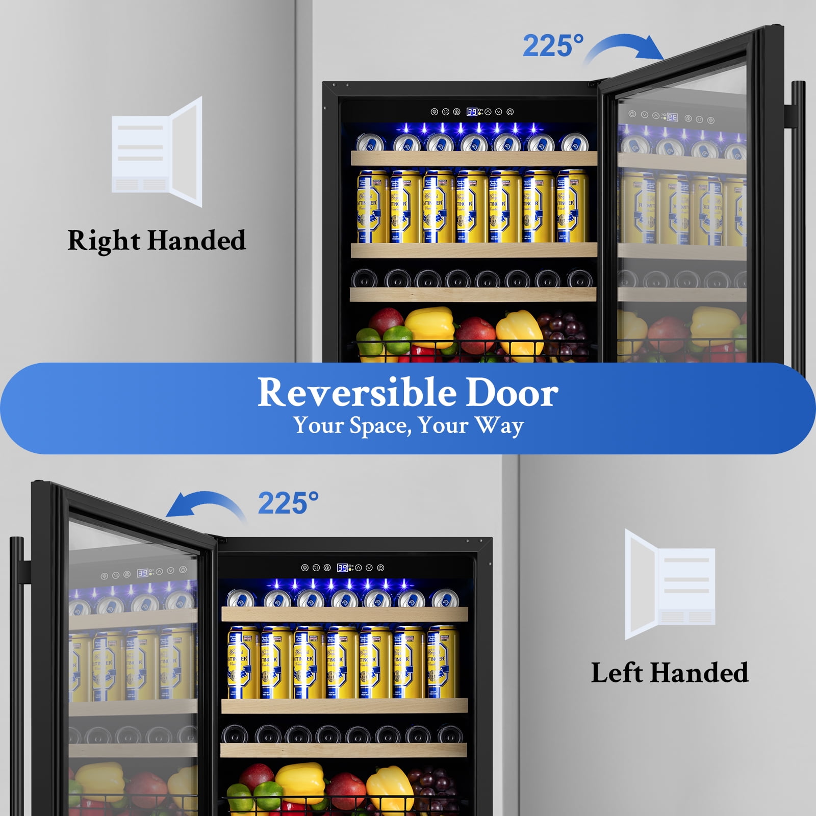 TITTLA 24 Inch Beverage Refrigerator Cooler,180 Cans,Built in,37°-65°F, Low Noise Energy Saving for Beer and Soda or Fruit, Black