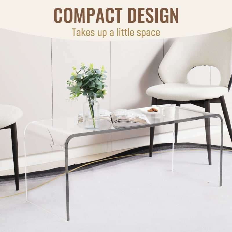 HOQBN Acrylic Coffee Table, 39" Long Rectangle Clear Tea Table for Living Room