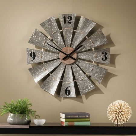 Southern Enterprises Bimini Oversized Decorative Windmill Wall Clock, Aged Galvanized