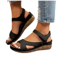 thumbnail image 3 of Women's Wedge Sandals Walking Shoes Slippers, Open Toe Hook‑and‑Loop Footwear, Stitched Platform Sandal for Beach Dressy Summer Casual Occasions, 3 of 6