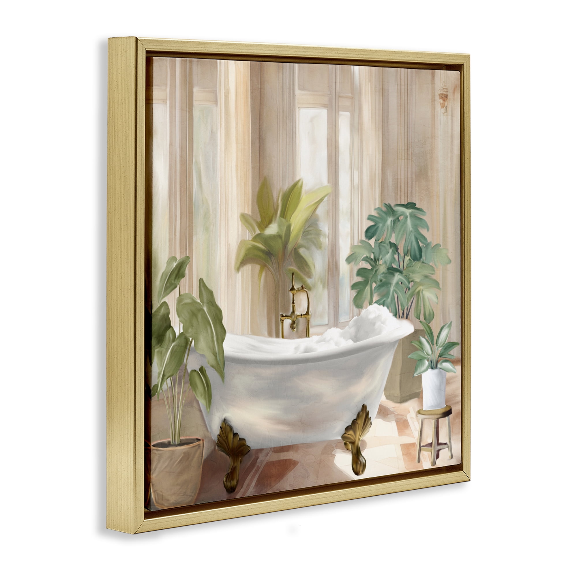 Stupell Industries Serenity Bathroom Plants Gold Framed Floater Canvas Wall Art, design by Kim Allen
