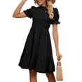thumbnail image 5 of Arvbitana Women's Mini Dress Ruffle Collar Short Puff Sleeve Short A-line Dress Solid Color Flowy Shirred Dress Summer Casual Dress for Daily S/M/L/XL/2XL, 5 of 7