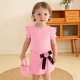 thumbnail image 2 of WRKEKC Girls 2 piece Outfits Short Sleeve Ribbed Top and Bow Skirt Pants with Bag 3 Piece for 6 Months-3 Years, 2 of 9