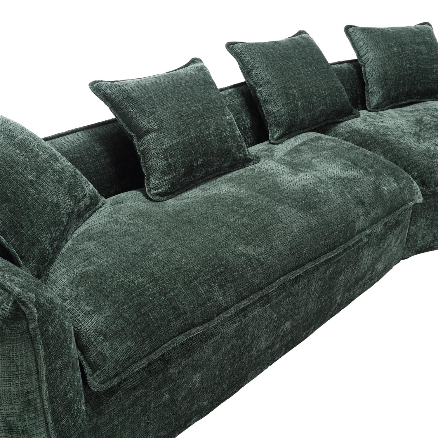 Demi Bonn 125" Modern Modular U-Shaped Sectional Sofa, Spacious 5-Seat Chenille Fabric Couch with Plush Pillows for Living Room, Minimalist Cloud-Style, Green