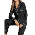 thumbnail image 3 of Womens Silk Satin Pajama Sets with Chest Pockets Notch Collar Two Piece Sleepwear Loungewear Soft Pj Set, 3 of 7